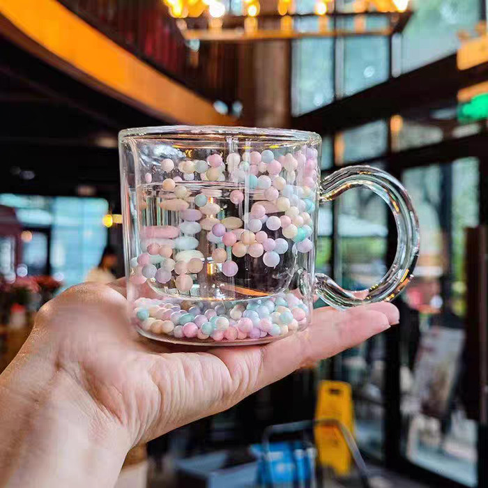 RAINBOW DOUBLE WALL CUP/GELAS KACA ESTETIK/AESTHETIC HOME CAFE GLASS