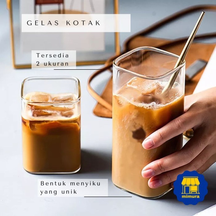 GELAS KACA GELAS KOPI TEH JUS CAFE RESTO ESTETIK UNIK KOTAK