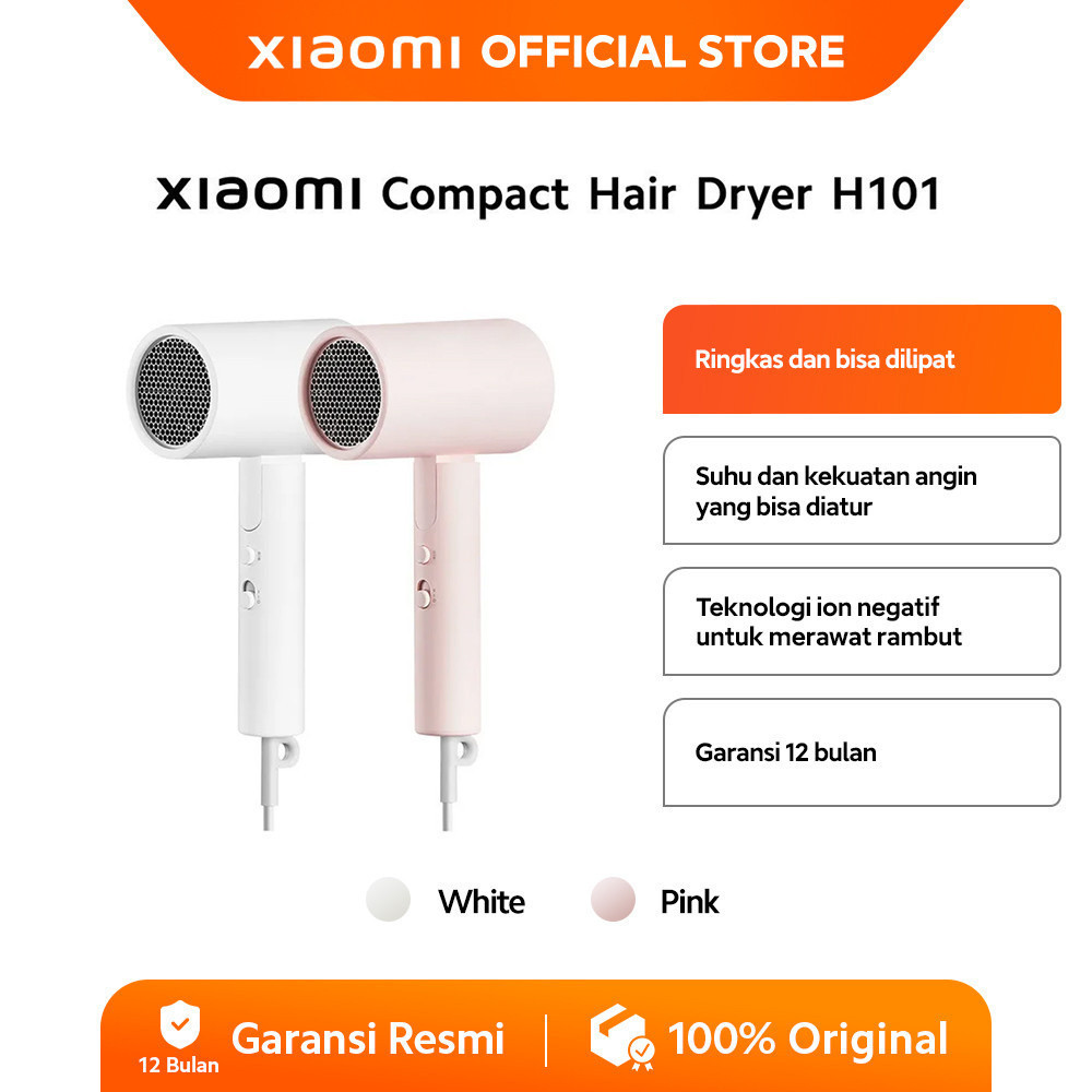 Xiaomi Compact Hair Dryer H101 | Ringkas dan bisa dilipat | Dilengkapi Ion Negatif | Perawatan Rambut | Angin Panas & Dingin [ Official Store ]