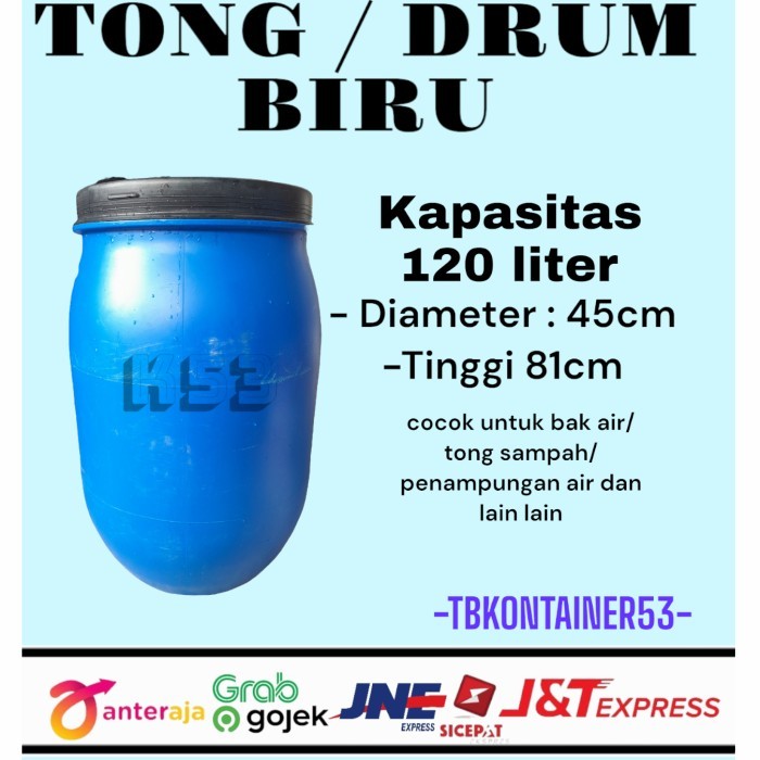 DRUM HDPE BIRU 120 LITER - TONG BIRU AIR, TONG SAMPAH / BAK MANDI DLL