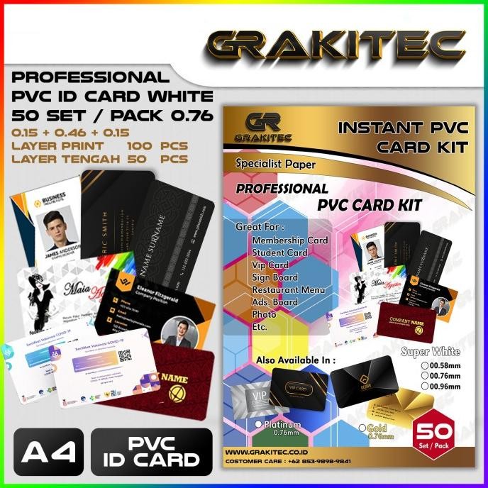 

BEBAS ONGKIR - Kertas PVC ID Card 50 Set Grakitec Professional Super White 0.76mm