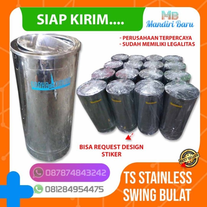 TONG TEMPAT SAMPAH STAINLESS BULAT TUTUP SWING, TEMPAT SAMPAH STAINLES
