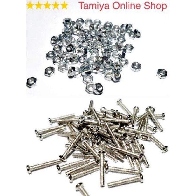part tamiya - baut + mur, 2 x 25 mm, isi 50 pcs 