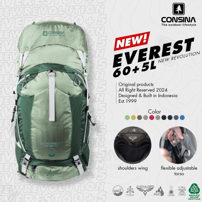 TERBARU - CONSINA EVEREST 60+5L EXPERT SERIES GEN 3 RANSEL GUNUNG NEW REVOLUTION