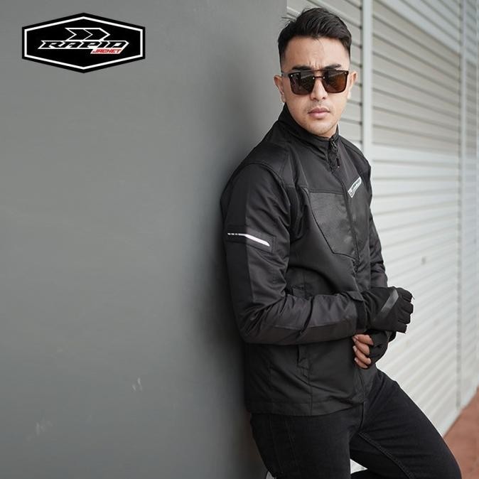 TERLARIS - Jaket motor rapid BLACKHAWK full black hitam kombinasi bahan carbon