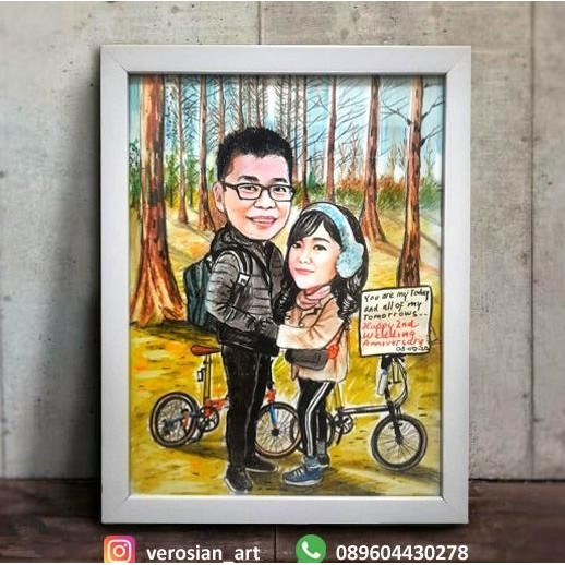 

NEW Sketsa Karikatur Berwarna +Bingkai Minimalis A3 (1 Wajah)