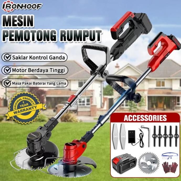 MESIN POTONG RUMPUT IRONHOOF BATERAI 36V/48V MESIN PEMOTONG RUMPUT ORIGINAL DAN TERPERCAYA