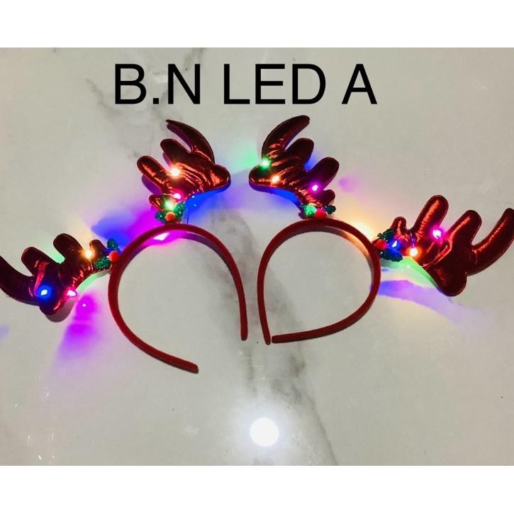Lusinan Bando Natal Rusa Led, 4Motif , 12 Pcs, Bando Natal Kelap Kelip Rusa