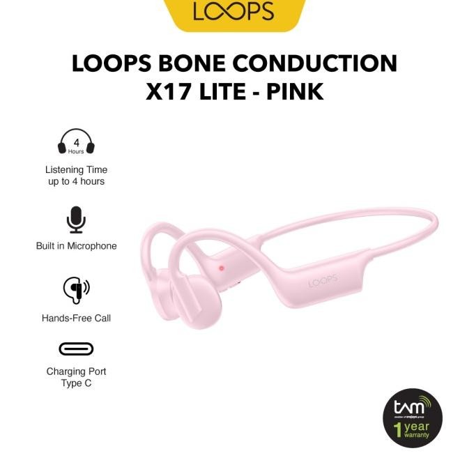 EARPHONE - LOOPS BONE CONDUCTION X17 LITE BLUETOOTH EARPHONE - PINK