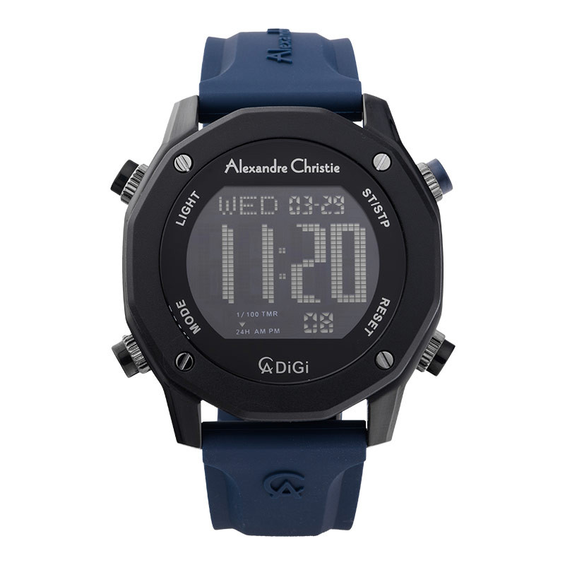 Jam Tangan Pria Alexandre Christie Digi AC 9377 MH RIPBABU Men Digital Dial Blue Rubber Strap