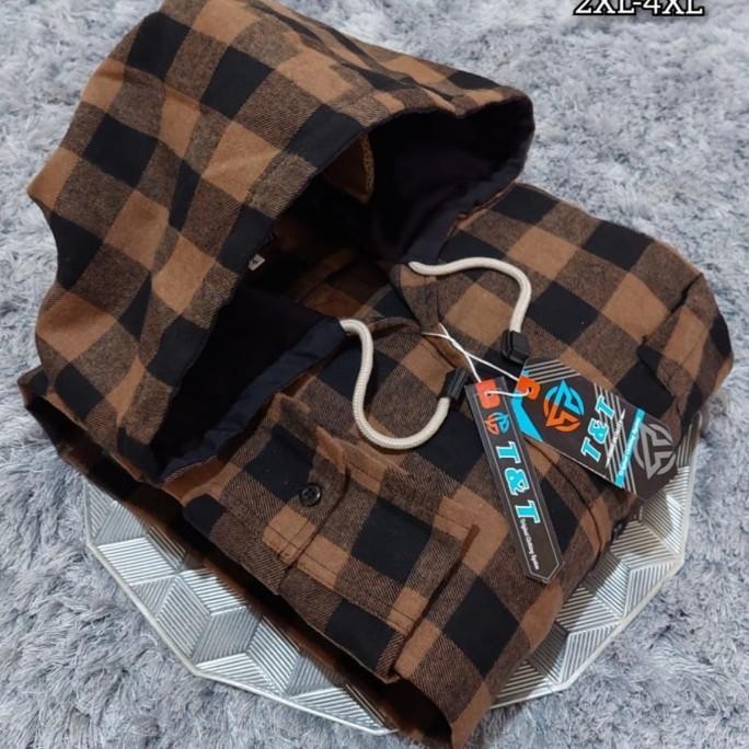 HRG DISKON Kemeja Flanel Hoodie Pria Big Size Lengan Panjang