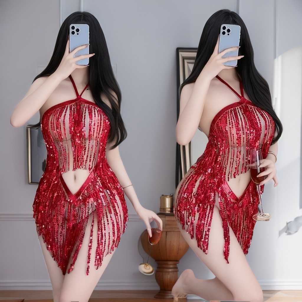 Sexy Lingerie Sexy Nightclub Queen Hollow out Latin Dance Clothes Sequins Tassel Skirt Uniform Suit