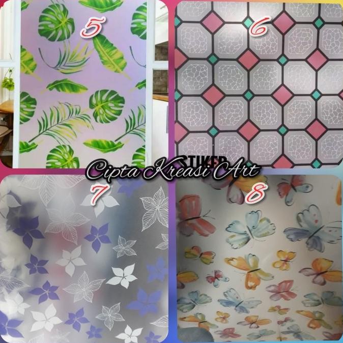 Terlaris Stiker Kaca/Sandblast Motif Warna Warni