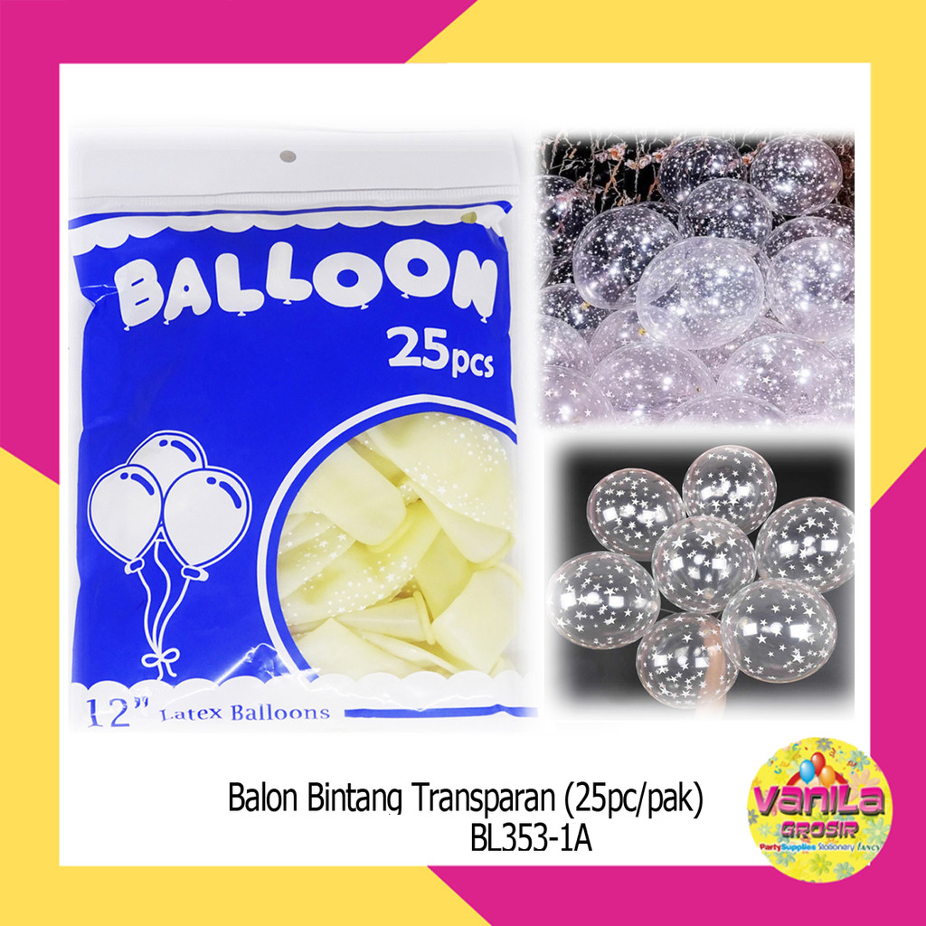(25Pcs) Balon Bintang Transparan, balon latex, balon transparan, balon ulang tahun