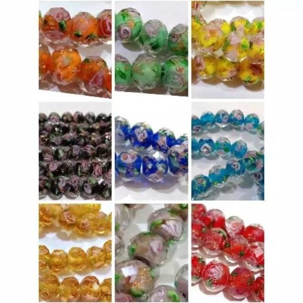 

best seller] jual Glassbead flower beads 1 strand isi 50 pcs batu mawar crystal