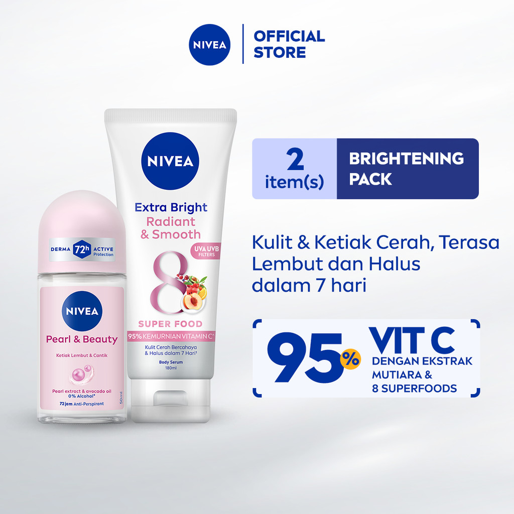 NIVEA Body Extra White Radiant & Smooth Serum 180 ml + Female Deodorant Pearl & Beauty Roll On 50 ml