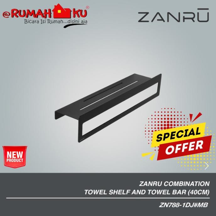 RAK HANDUK MULTIFUNCTIONAL SHELF ZANRU ZN788-1-DJ#MB MATTE BLACK TOWEL SHELF AND TOWEL BAR 1812T