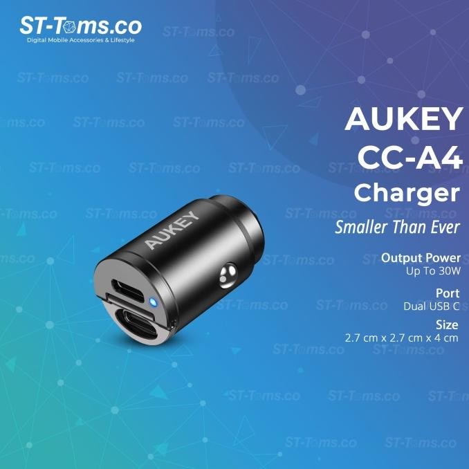 Aukey Car Charger Dual Port USB-C 30W PD - CC-A4