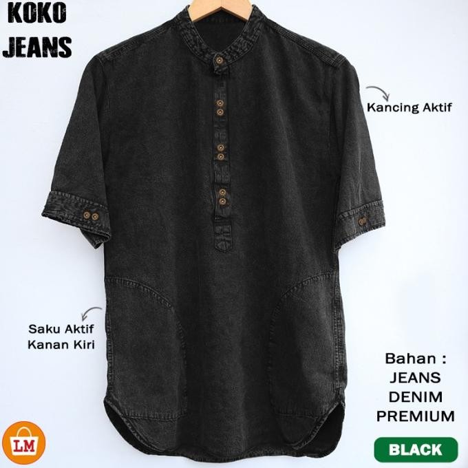Baju Pria Muslim KOKO JEANS Lengan Pendek Bahan Denim M-XXL / 22083 GWM