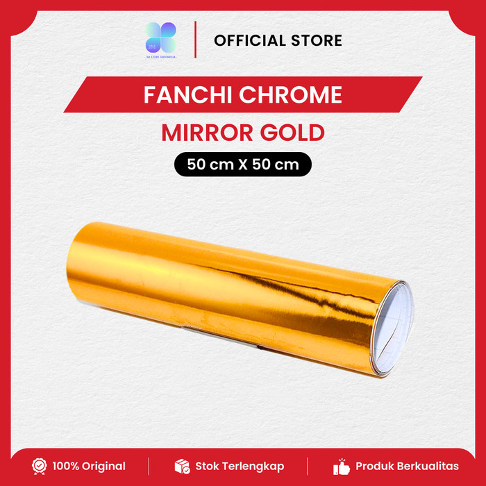 STIKER MIRROR CHROME GOLD FANCHI SKOTLET KROM LENTUR TAHAN PANAS EMAS