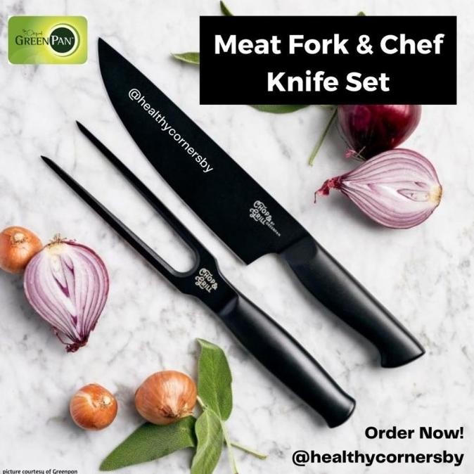 

Ready GreenPan Meat Fork and Chef Knife Set 2pc Pisau Dapur Stainless