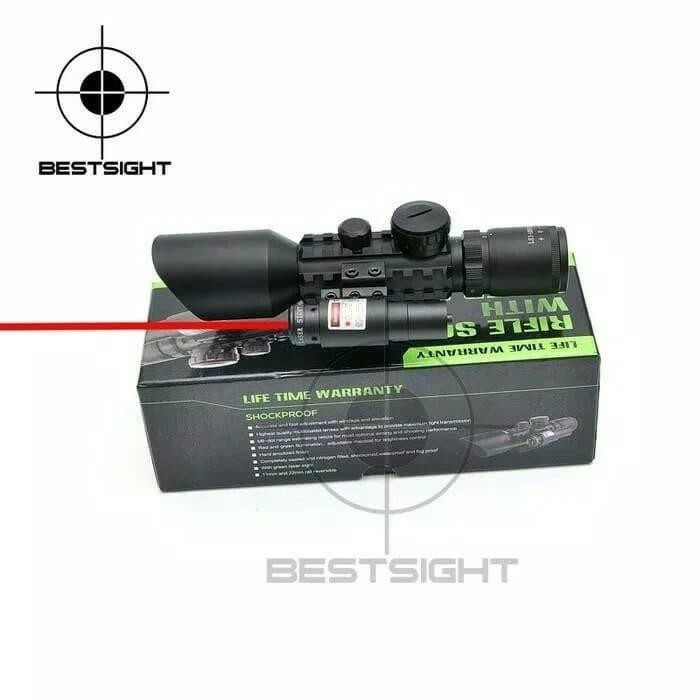 Teleskop M9 (3-10X42E) + Red Laser Dot & Reticle Lamp Premium