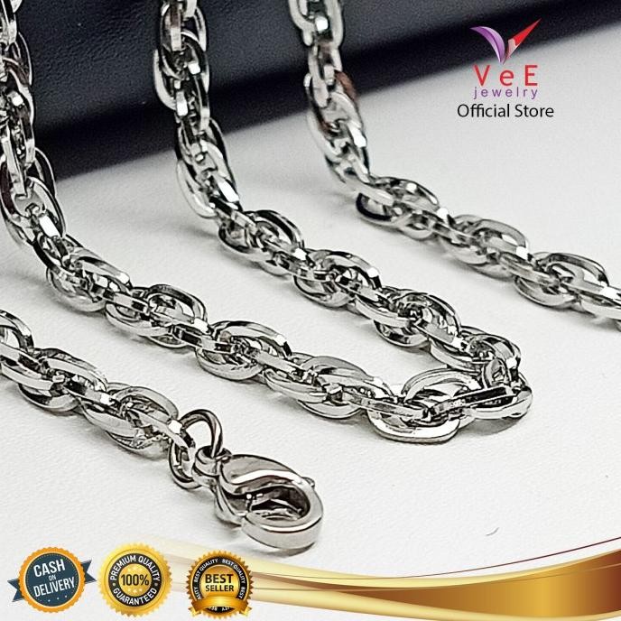 Kalung Titanium Stainless Steel Asli Perak Rantai Ulir 60cm - VeE AS76
