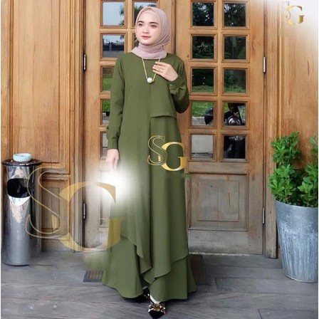 NEW aliva dress gamis wanita hijab azzahra warna Sage green - Coksu, XXL