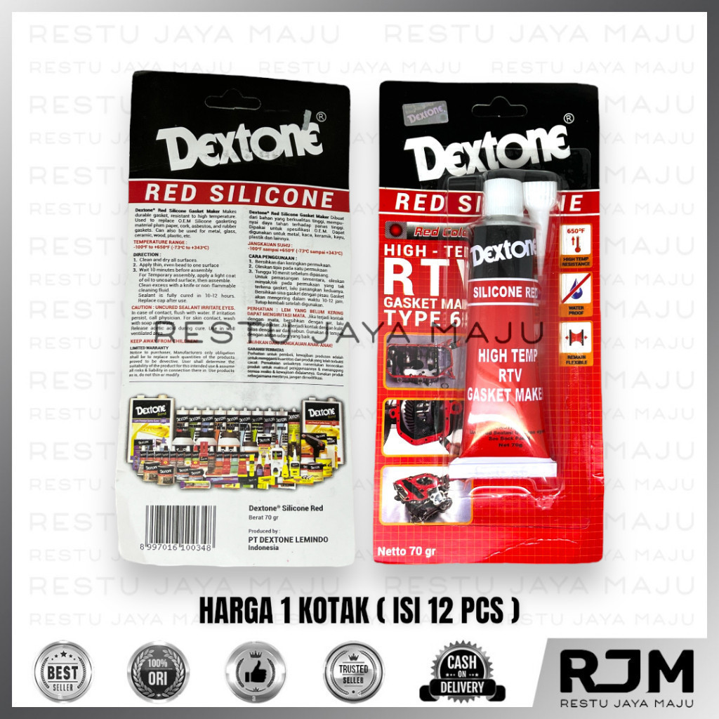 

[12 pcs] DEXTONE Lem Red Silicone Kecil 30 Besar 70gr Gasket Silikon Sealant Otomotif rj