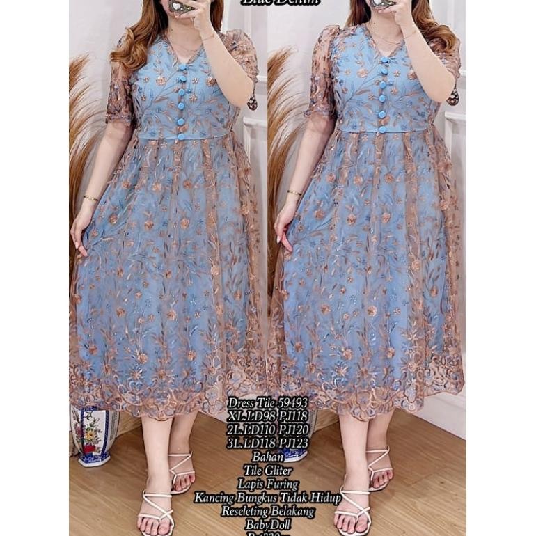 mar dress tile 59493/dress tile import/baju natal/baju kondangan brukat jumbo