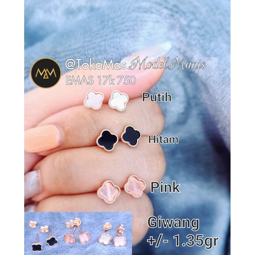 Ready Anting Tusuk italy giwang Van Cleef Hitam putih pink emas rosegold 750