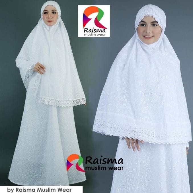 Diskon Gamis Putih Set Bergo Bahan Katun Jepang Motif Bordir