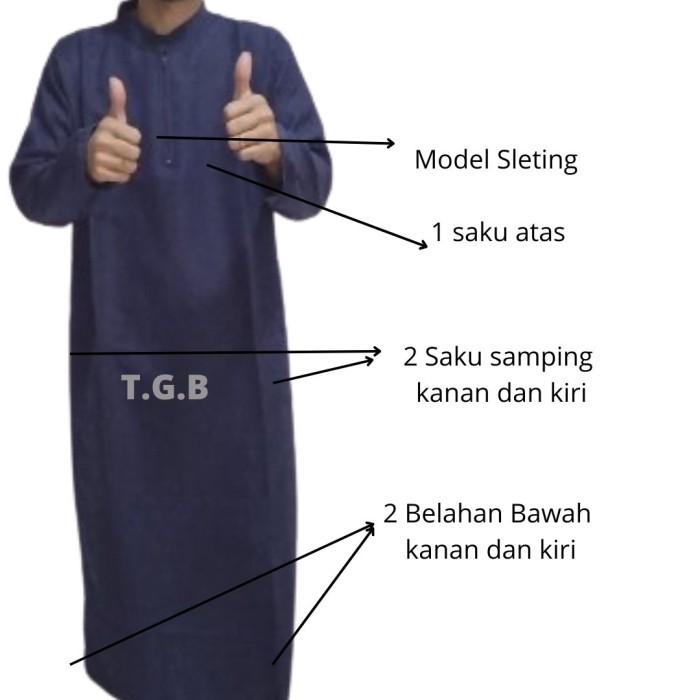 Jubah Pria Jubah Gamis Polos pria muslim Toko Garment Bandung - Navy , L jumbo putih