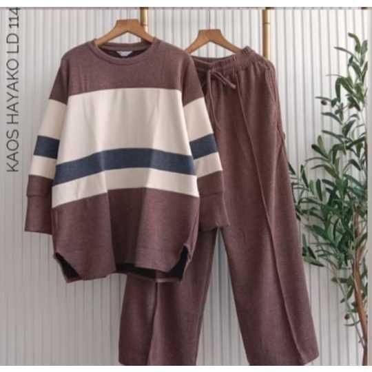 Oneset Vioni Setelan Celana Kulot Kombinasi Crinkle Airflow Ld 110 Setelan Celana Kulot Wanita Set