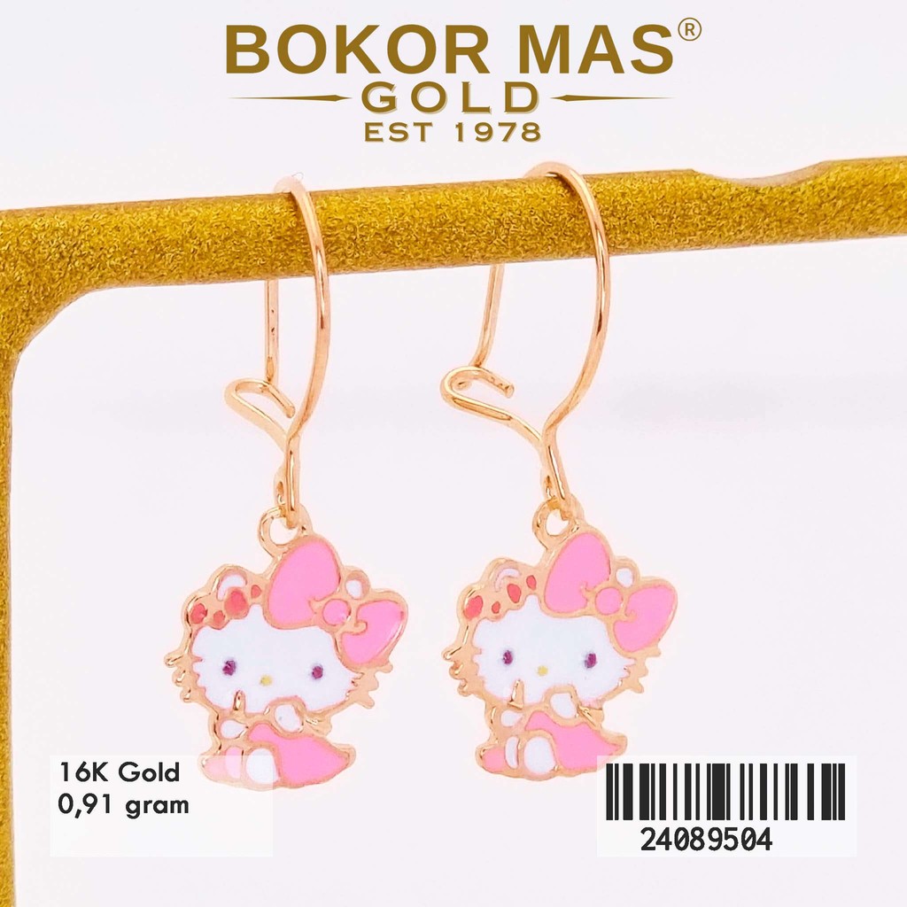 BokorMas Gold Anting Anak Hellokity Pink Emas Asli Kadar 16Karat 24089504