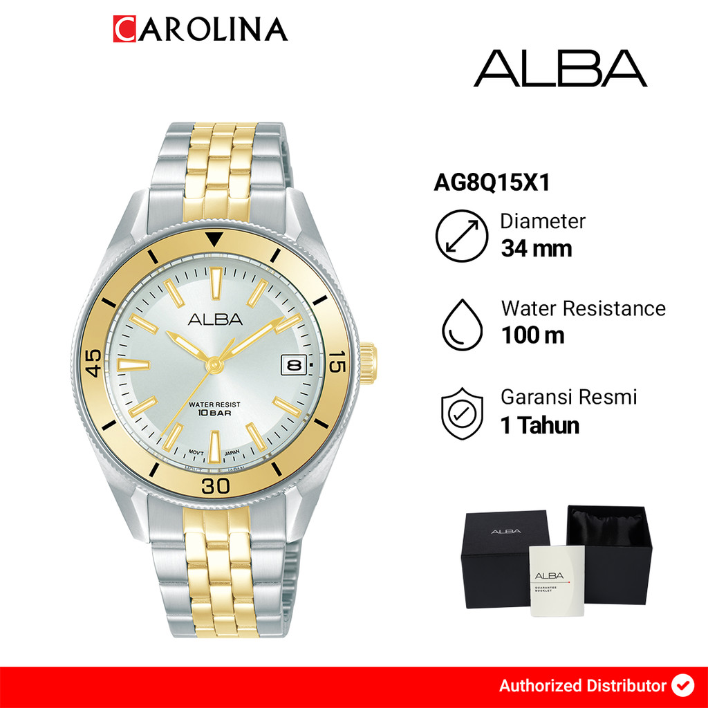 Jam Tangan Wanita ALBA Active AG8Q15X1 Silver Dial Dual Tone Stainless Steel Strap