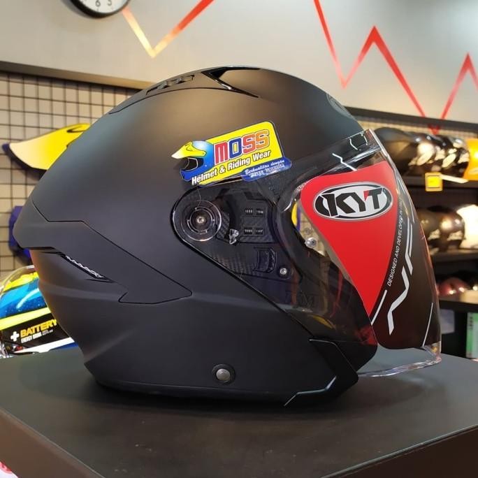 Helm KYT NFJ Solid Black Doff | Double Visor | Half Face | Original LAT