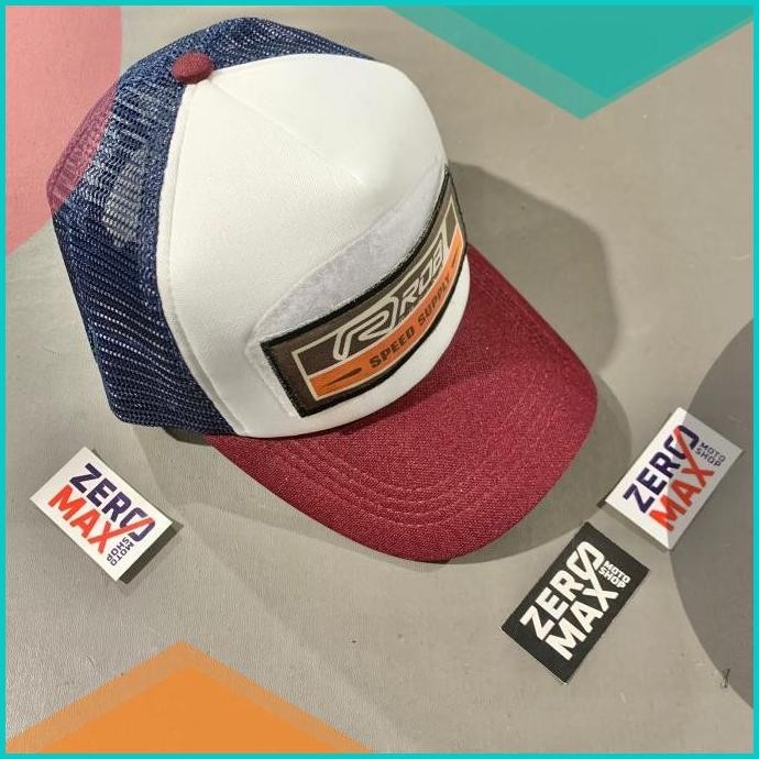 Trucker Hat Topi Jaring Pria Dewasa ROB1 Racing Original Maroon Putih
