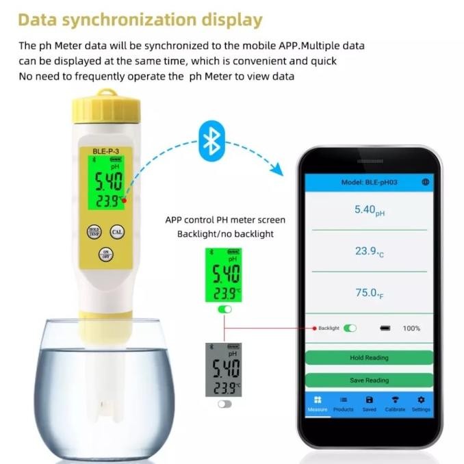 

Terbaru Bluetooth App Ios Android 2 In 1 Digital Ph Meter Air + Suhu / Ble-P-3