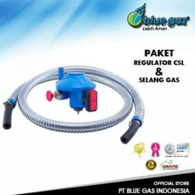 Regulator Kompor Gas Plus Selang Spiral Lpg Blue Gas Original