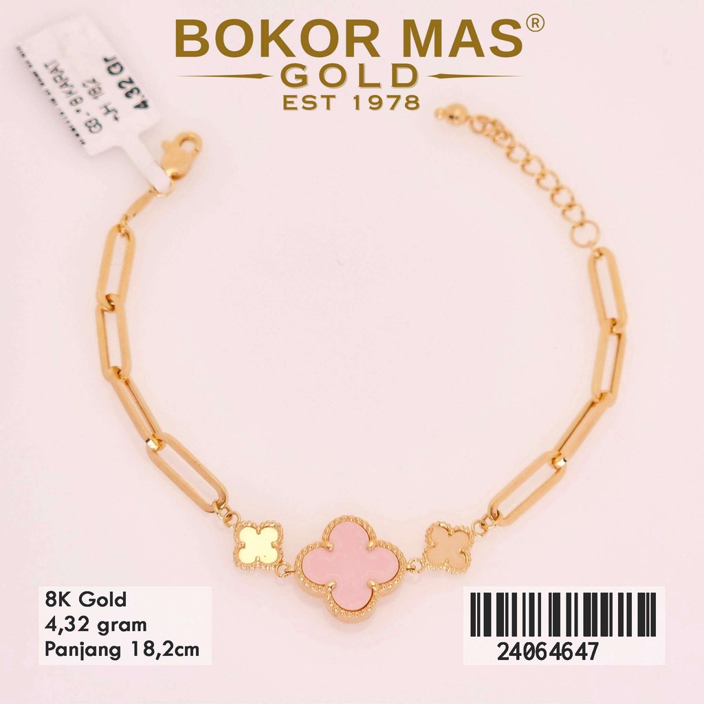 Gelang Rantai Model Bunga Pink Emas 375 8K 24064647 - BokorMas Gold