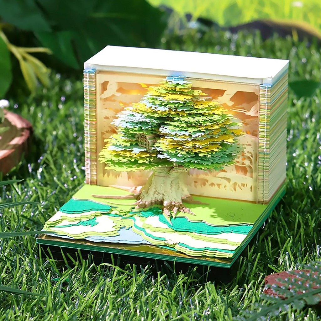 

3D Light Art Calendar 2025,Fun 3D Memo Pad Creative Time Piece Calendar Magic Tree Rip Away Paper Carving Multi-color DIY Note