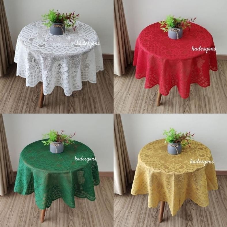 TAPLAK MEJA MAKAN BULAT/BUNDAR UNTUK 6 KURSI POLYESTER RENDA CLASSIC