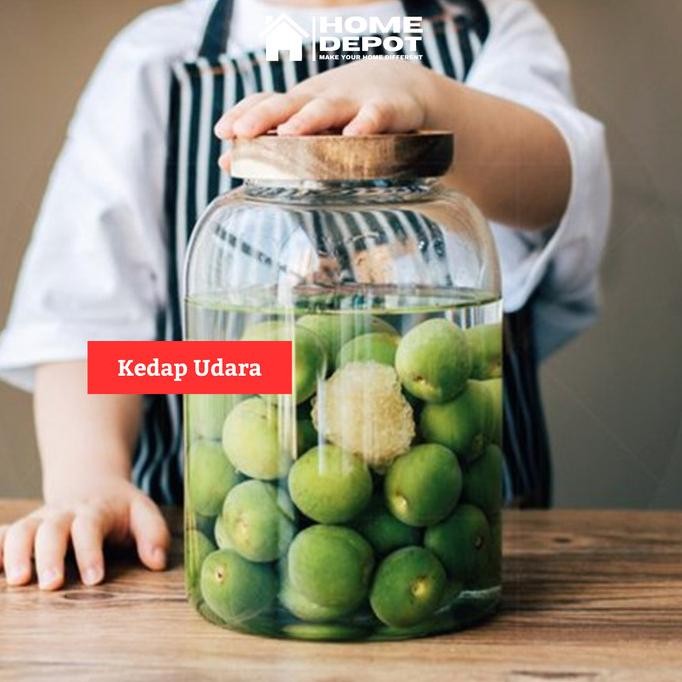 Toples Kaca Kedap Udara Besar Jumbo Tutup Kayu Unik Fermentasi Asinan