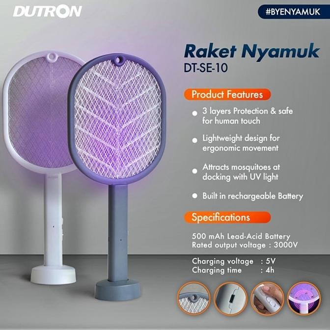 Raket Nyamuk Standing DUTRON Berdiri Cas USB UV Perangkap Nyamuk