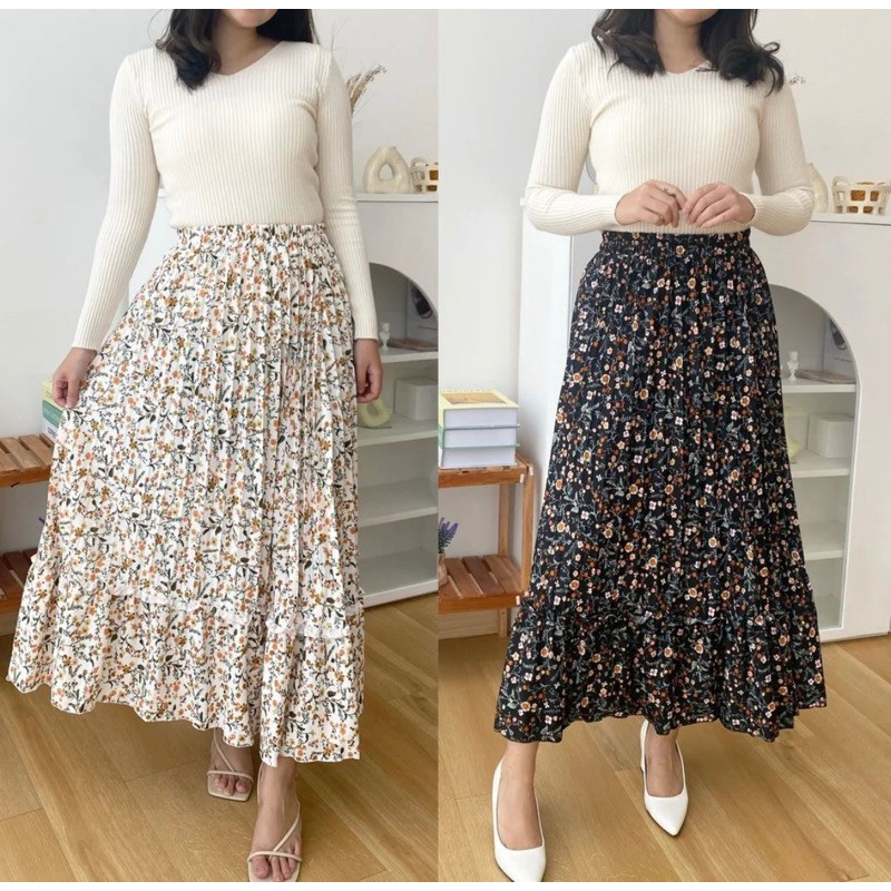 Rok Plisket Motif Bunga Terbaru / Rok Plisket Motif Bunga Lily Daily / Rok Motif Bunga / Plisket