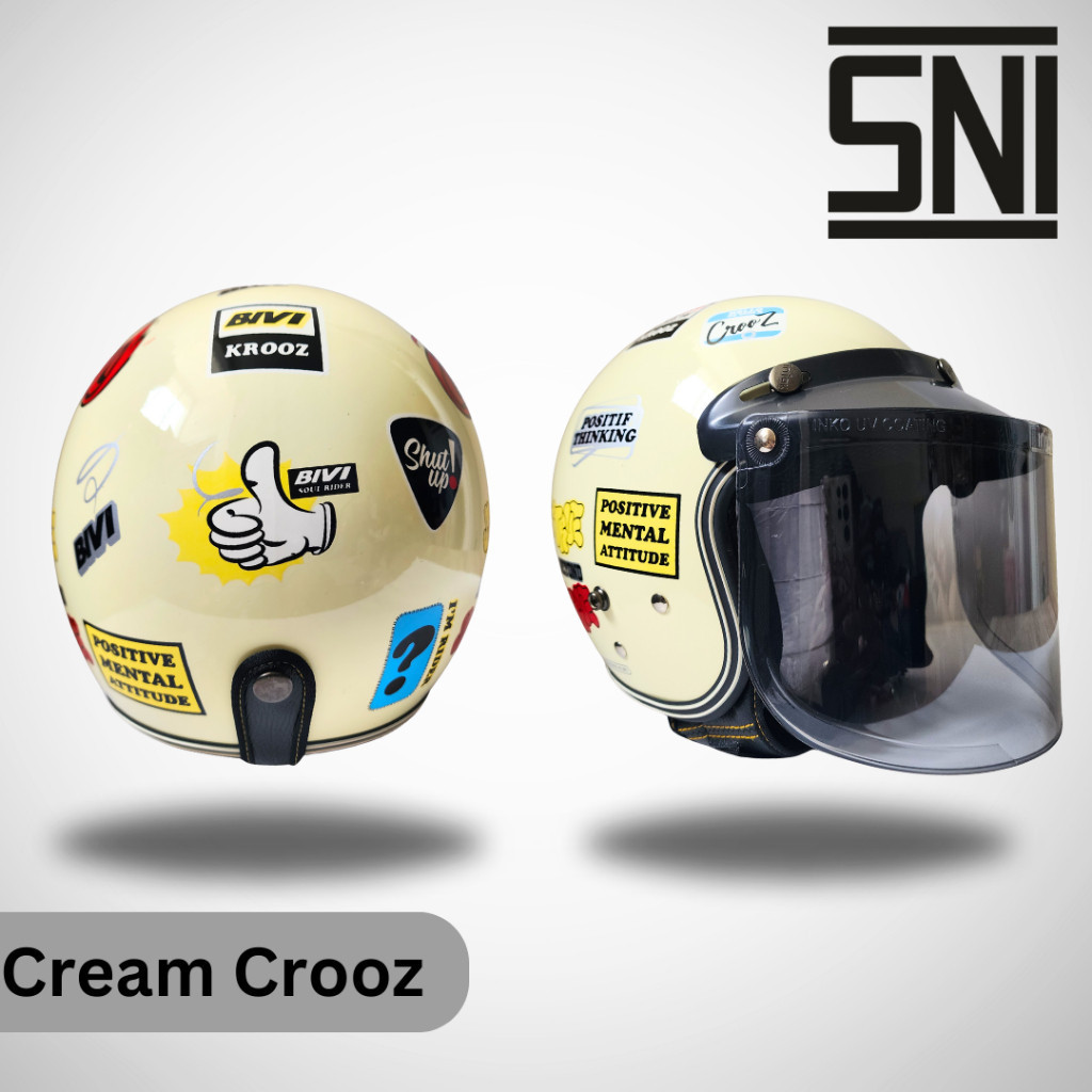 Helm Bogo Dewasa /Helm Retro Cream Motif Krooz SNI