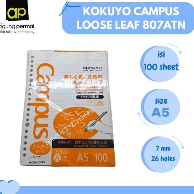 

Premium !! Kokuyo Campus Loose Leaf 807ATN - A5 - 7mm - 20 Holes - 100 Sheets