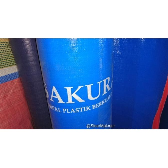 Terlaris Terpal Plastik A12 Sakura Biru-Orange Lebar 4 Meter Roll / Gulungan