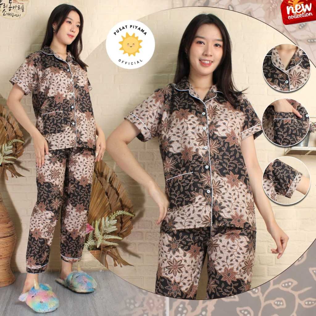 CUCI GUDANG  PROMO BAJU DASTER  Piyama Cewek Baju Tidur Batik Lengan Pendek Setelan Wanita